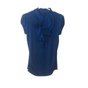 Heartsoul Womens Cap Sleeve Ruffle Neck Casual Top Navy Blue‎ Size Medium